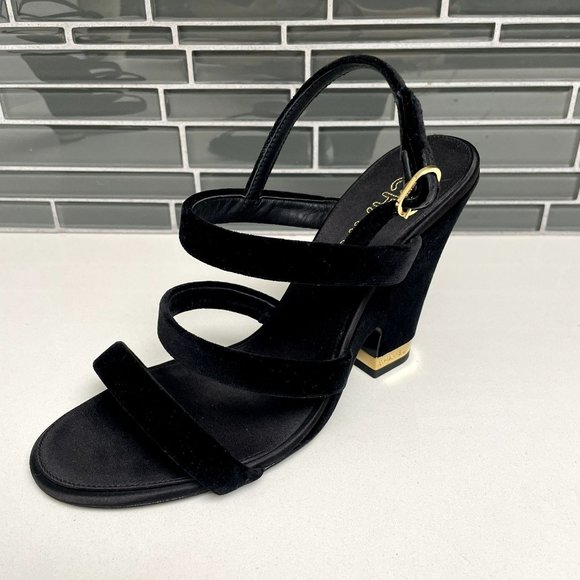 CHANEL 17A CC Logo Black Velvet Strappy Slingback Open-Toe Sandals - IT 40 - Picture 1 of 11